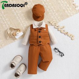 Kleidungssets Baby Jungen Gentleman Anzug Kleidung Strampler Hosen Set Outfits Hemd mit Fliege Hosenträger Shorts Hut Säuglingskirche