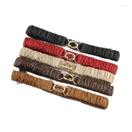 Belts Folding Waist Belt Ladies Retro Elastic Solid Color Gold Buckle Clothing Accessories Wide For Women Corset