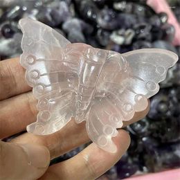 Decorative Figurines Natural Rose Quartz Butterfly Crystal Carving Healing Energy Lucky Stone Christmas Fashion Home Decoration Gift 1pcs