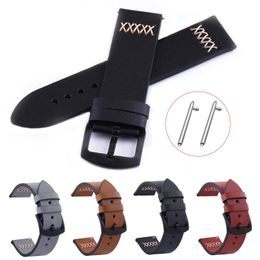 Black Brown Stitching Genuine Leather Watch Band 20mm 22mm 24mm 26mm Replacement Watch Strap Metal Buckle Belt With Quick Pins 240118