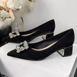 Dress Shoes Ladies On Sale 2024 Slip Women's Pumps Autumn Pointed Toe Solid Rhinestones Sequins Mid Heel Elegant High Heels