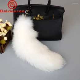 Keychains Fashion Fox Tail Keychain Wolf Fur Tassel Bag Tag Black And Brown Pom Charm Keyring Holder Strap Chain Gifts