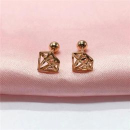 Stud Earrings 585 Purple Gold For Women Plated 14K Rose Diamond Shaped Hollow Out Screw Earings Exquisite Fashion Jewellery