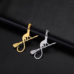 Pendant Necklaces EUEAVAN 5pcs Magic Broom Witch's Cat Stainless Steel For Necklace Women Animal Pendants Charms Jewellery Making Supplies