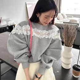 Women's Hoodies 2024 Women Spring Autumn One Piece Top Lace Pullover Loose Soft Fashion All-match Outdoor Sweet