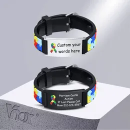 Link Bracelets Vnox Free Customised Name For Baby Girls Boys Birthday Gift Personalised Autism ICE Info Soft Silicone Bands Wristband