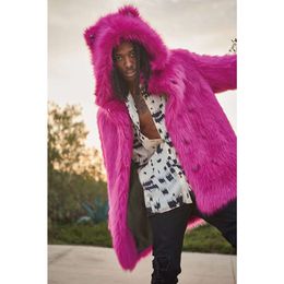 Faux Fur Jacket for Mens Medium Length Hooded Ear Designer S6W2