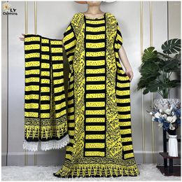 Ethnic Clothing Latest Summer Fashion Short Sleeve Dress With Big Scarf 2024 African Women Dashiki Printed Cotton Maxi Islam Casual Loose