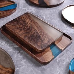 Tea Trays Walnut Resin Dry Bubble Tray Round Set Size Solid Wood Rectangular Drainage Sea
