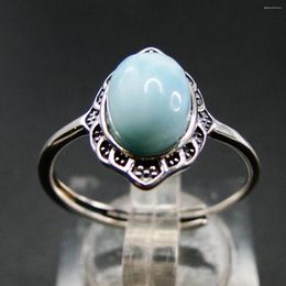 Cluster Rings 925 Sterling Silver Vintage Elegance Adjustable Size Ring Oval 6x8mm Natural Larimar Jewelry For Gift