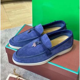 Loro Piano Men Suede Casual Shoes for Women Round Toe Loafers Mental Decor Chic Leisure Shoe Designer Luxury Brand Flats Slip on Thick Sole Trainers Shoe