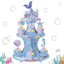 Party Supplies Mermaid Cupcake Tower 3layers Cake Stand Holders Purple Cartoon Animal Sea For Wedding Birthday