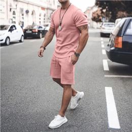 Mens Tracksuit Casual Cotton Shortsleeved TShirt Shorts 2piece Suit Summer Sportswear Loose Clothing 240201