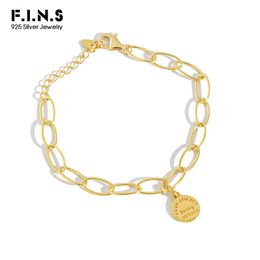 F.I.N.S Charm Womens Bracelet 925 Sterling Silver Link Chain Round Tag Female Bracelet Silver 925 Korean Fashion Fine Jewelry 240123