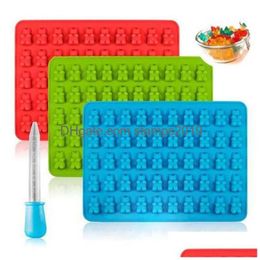 Baking Moulds 50 Holes Bear Sile Candys Mods Bears Shaped Soft Chocolate Mod With Droppers Ice Cube Tray Mold Dropper Sweet Candy Mo Dhhq4