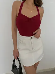 Women's Tanks VITALITYEC Super Sexy Wine Red Outerwear Hanging Neck Halter Wrap Chest Camisole Short Top Tight And Thin