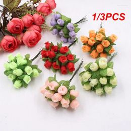 Decorative Flowers 1/3PCS Bundle Artificial Silk Mini Rose Bud Flower Head Bouquet Gift Box Scrapbooking Wedding Home Party Decoration