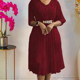 Ethnic Clothing African Dresses For Women 2024 Arrival Elegant Party Pleated Dress Solid Nigeria Turkey Africa Clothes Wedding