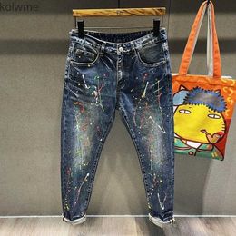 Men's Jeans Autumn New Vintage Jeans Men Tie-dye Fashion High Streetwear Paint Points Graffiti Hip Hop Trend Slim Male Denim Pants Trousers YQ240205