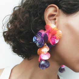 Dangle Earrings Colourful Shiny Large Shell Sequin Flower Tassel For Women Exaggerated ZA Holiday Travel Jewellery Pendant Gift