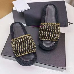designer slides chaneles heels sandals fragrance slippers thick base leather woven flat bottom