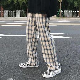 Men's Pants HOUZHOU Plaid Men Korean Checked Trousers Male Streetwear Fashion Casual Bottoms Summer Wide Leg Harajuku Breathable