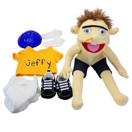 60cm Jeffy Hand Puppet Plush Jeff Mischievous Funny Puppets Toy with Working Mouth Educational Baby Toys Cospaly Plush Doll 240127