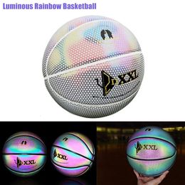 Luminous Basketball PU Leather Training Reflective Balls Colourful Rainbow for Indoor Outdoor Game Women Men Sports Accessory 240127