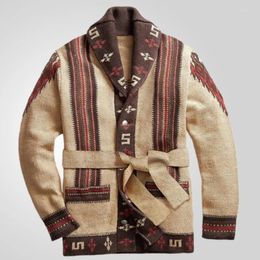 Men's Sweaters Vintage Long Sleeve Jacket Coat For Men Thick Ethnic Pattern Knitted Cardigan Winter Warm Outwear Loose Fit Boho