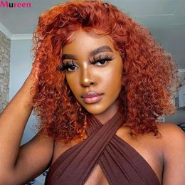 Ginger Bob Wig 13x4 Deep Wave Frontal Wigs Human Hair 4x4 Water Orange HD Lace Front For Women 240130