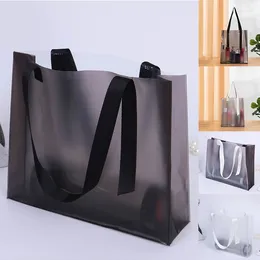 Storage Bags Portable Simplicity Waterproof PVC Shopper Handbag Transparent Frosted Clothing Cosmetic Bag Reusable Shopping Gift