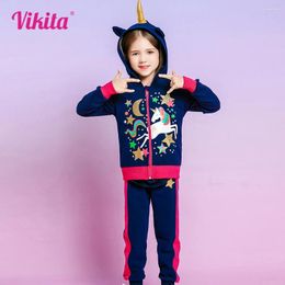 Clothing Sets VIKITA Girls For Autumn Winter Kids Hooded Jacket Outwear And Trousers 2 PCS Thick Suit Children