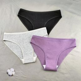 Women's Panties 3Pcs/Set Superior Cotton Underwear Women Black White Classic Briefs Simple Solid Colour Comfort Underpants Female Sexy