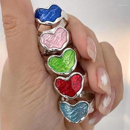 Cluster Rings Foxanry 1 Pcs Multicolor Drop Glaze Texture Ring For Women Vintage Hip Hop Exaggerated Love Heart Geometric Party Jewellery