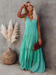 Basic Casual Dresses Fitshinling v Neck Boho Summer Long Dress Holiday Beach Pareo Spaghetti Strap Sexy Maxi Women Clothing Bohemian Vestidos