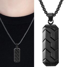 Pendant Necklaces Trend Men's Black Stainless Steel Neck Token Bar Necklace Geometry Tire For Male Hip-hop Punk Chain Fashion Jewelry