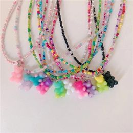 Pendant Necklaces Bohemia Korean Summer Colorful Gummy Bear Choker Resin For Women Girls Gifts Multicolor Rice Beaded Peal Necklace