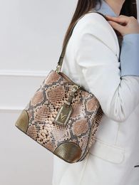 Evening Bags Advanced Leather Snake Patterned Bucket For Women's Light Luxury Niche Handheld Shoulder Crossbody Bag