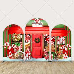 Party Decoration Christmas Candy Shop Arch Backdrop Cover Red Merry Xmas Panels Gingerbread House Chiara Wall