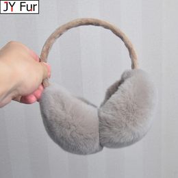 Rex Rabbit Fur Hang Ear Cover Warm Winter Earmuffs Headwear Ear Muffs Fur Earmuffs Cold Ear Warmer Fold Ear Protection Headband 240127