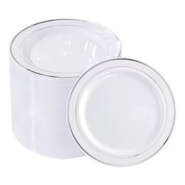 50pcs Silver Plastic Plates-7.5inch Disposable Salad Dessert Plates Hard Plastic Appetiser Plates Small Cake Plates for Parties 240122