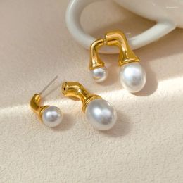 Stud Earrings French Vintage Luxury Charms Double Pearl Gold Silver Colour Pierced For Women Fashion Ear Jewellery Gift
