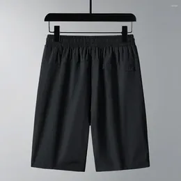 Men's Shorts Ice Silk Summer Knee-length Beach With Zipper Pockets Drawstring Elastic Waist For Holiday Men