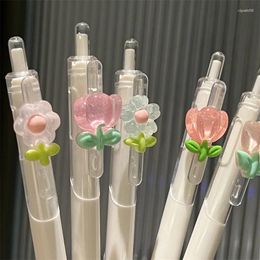 Ins Style Cute Floral Gel Pens Kawaii Creativity Ballpoint Pen ST Nib Aesthetics Transparent Stationery Student School Supplies