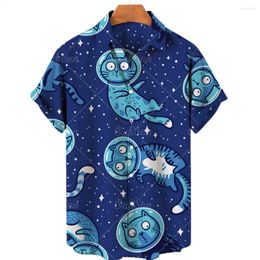 Men's Casual Shirts Hawaiian 3d Man Shirt Animal Cat Oversized Outdoor Short Sleeve Male Anime Cartoon Summer Clothes Street Tops 5XL