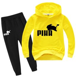 PIHA Rabbit Tracksuit Spring Sport Suit Kids Cartoon Printed Hoodie Pants 2pcs Sets Baby Boys Clothing Sets Toddler Girl Outfits 240131