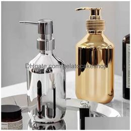 Liquid Soap Dispenser 300Ml Bath Hand Dispensers Kitchen Gold Chrome Plastic Lotion Shampoo Bottles Rust Proof Boston Round Shower G Dhmej