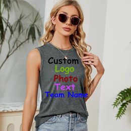 Women's Tanks Summer Knitwear Sleeveless Crew Neck Loose Shirt Stretch Vest Customize Your LOGO Text