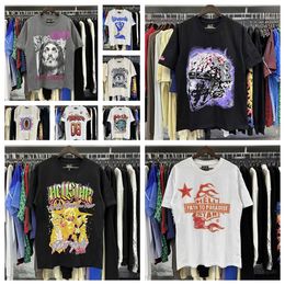 Men's T-Shirts Vintage Hellstar Studios Tshirts Washed Ghost Face Earphone Earth Print Short Sleeve Hiphop Street Oversize T-Shirt Men Women w2