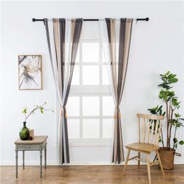 Curtain Linen Window Drapes And Curtains For Living Room Striped Pattern Semi Sweep To Floor Privacy Bedroom/ Hall Set Of